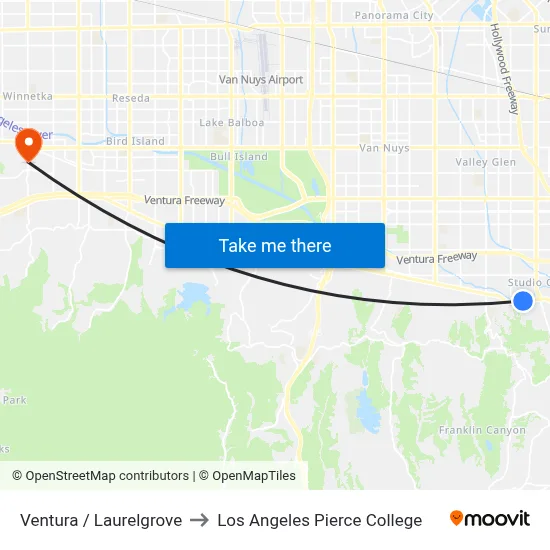 Ventura / Laurelgrove to Los Angeles Pierce College map