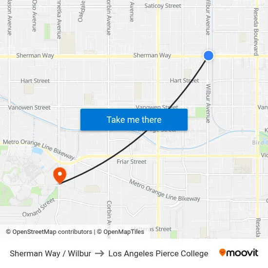 Sherman Way / Wilbur to Los Angeles Pierce College map