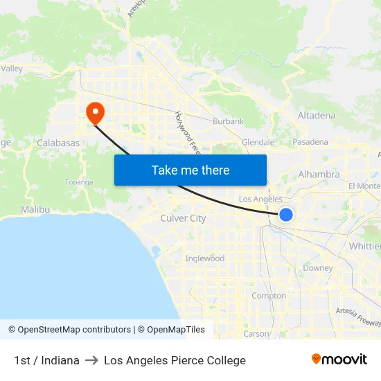 1st / Indiana to Los Angeles Pierce College map
