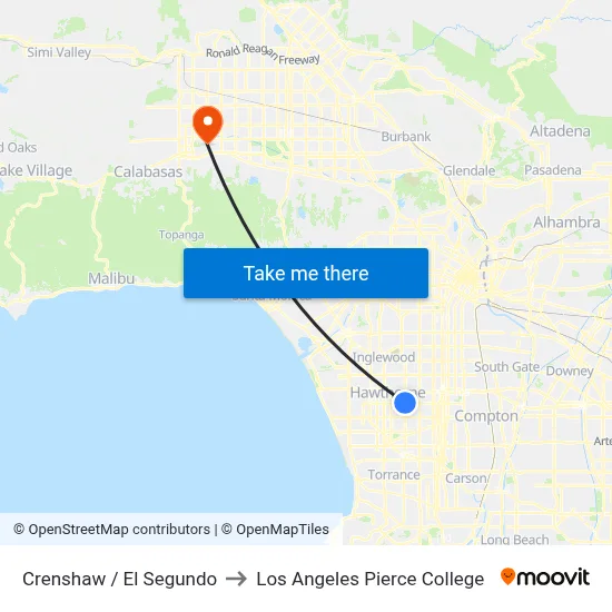 Crenshaw / El Segundo to Los Angeles Pierce College map