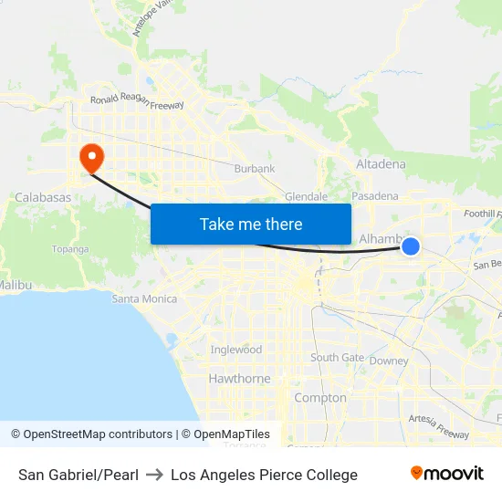 San Gabriel/Pearl to Los Angeles Pierce College map