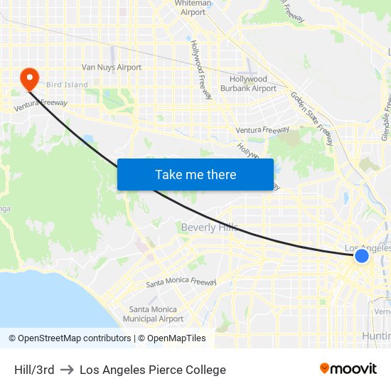 Hill/3rd to Los Angeles Pierce College map
