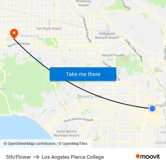 5th/Flower to Los Angeles Pierce College map