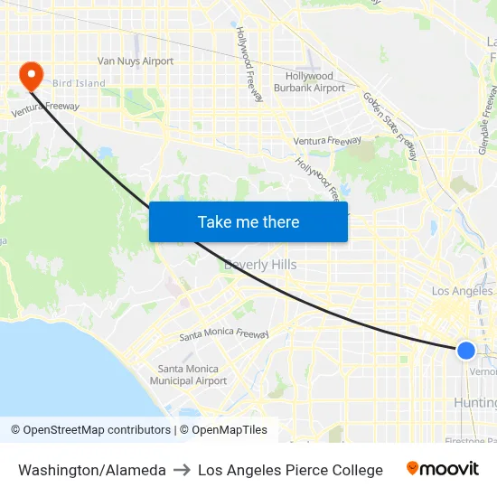 Washington/Alameda to Los Angeles Pierce College map