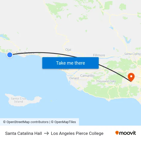 Santa Catalina Hall to Los Angeles Pierce College map