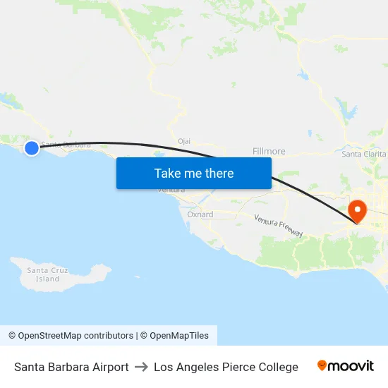 Santa Barbara Airport to Los Angeles Pierce College map