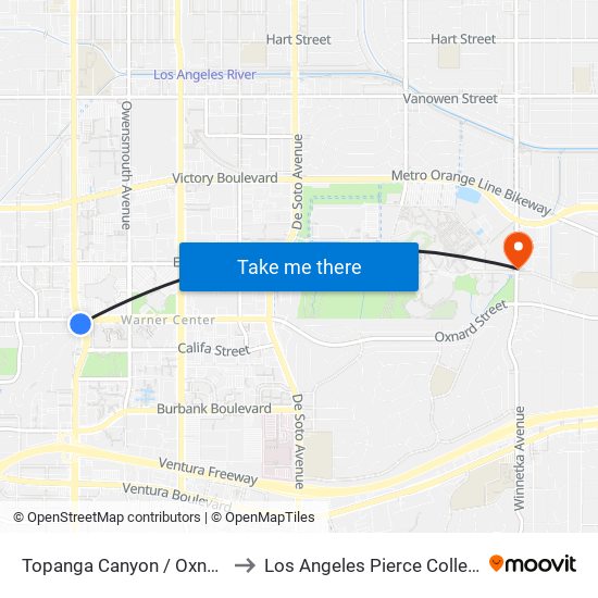 Topanga Canyon / Oxnard to Los Angeles Pierce College map