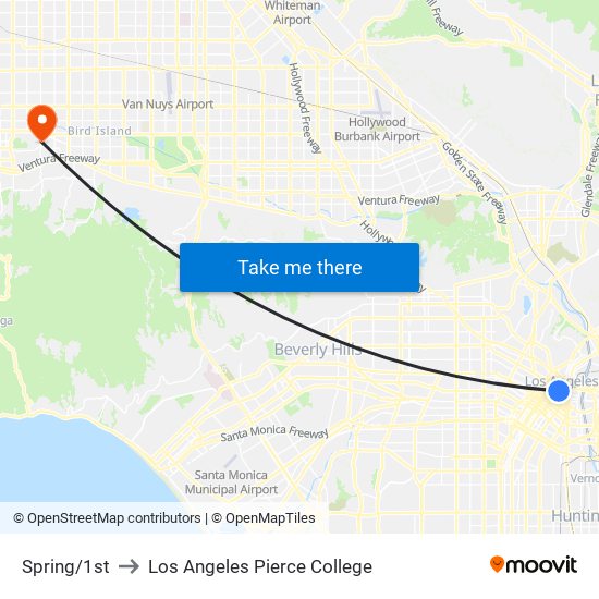 Spring/1st to Los Angeles Pierce College map