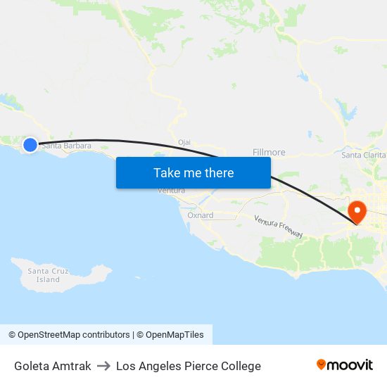 Goleta Amtrak to Los Angeles Pierce College map