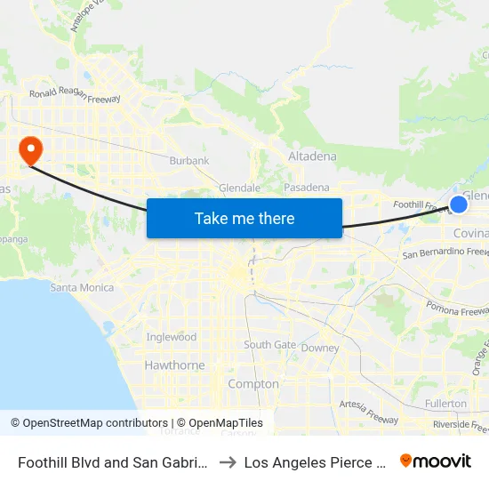 Foothill Blvd and San Gabriel Blvd N to Los Angeles Pierce College map