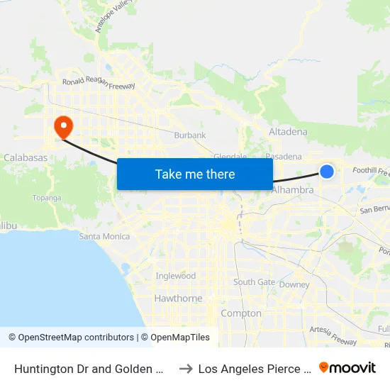 Huntington Dr and Golden West Ave E to Los Angeles Pierce College map