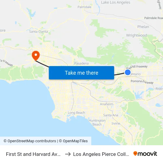 First St and Harvard Ave W to Los Angeles Pierce College map