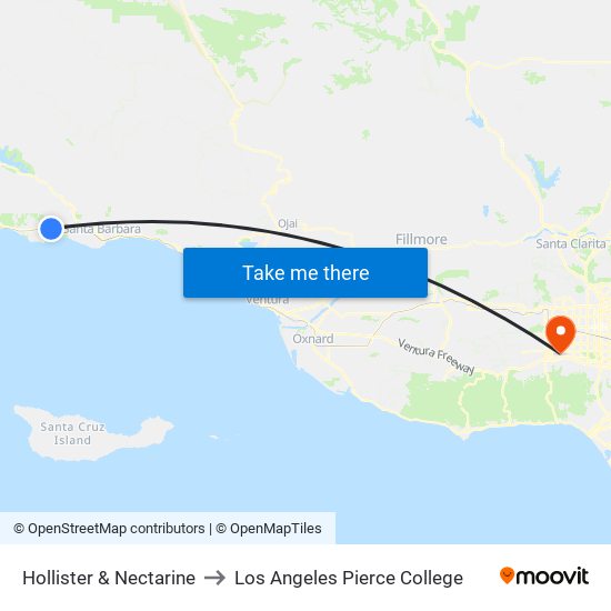 Hollister & Nectarine to Los Angeles Pierce College map