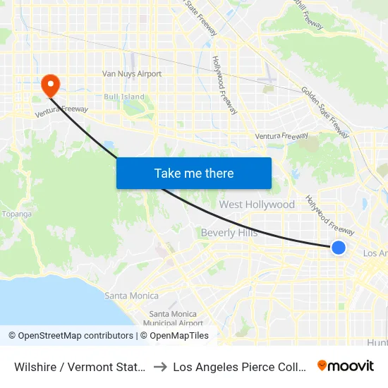 Wilshire / Vermont Station to Los Angeles Pierce College map