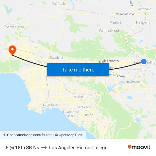 E St @ 18th St to Los Angeles Pierce College map