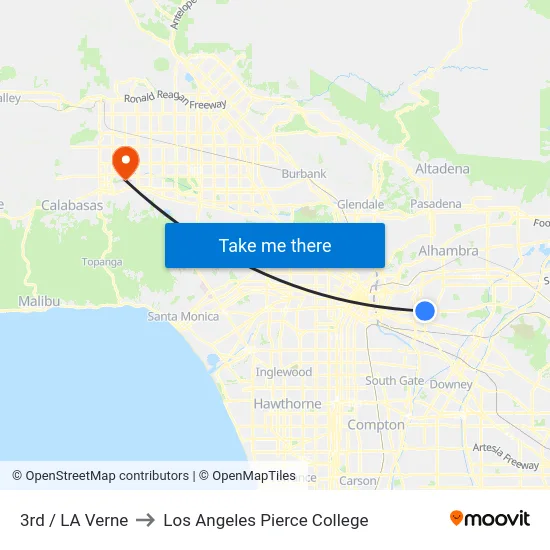 3rd / LA Verne to Los Angeles Pierce College map
