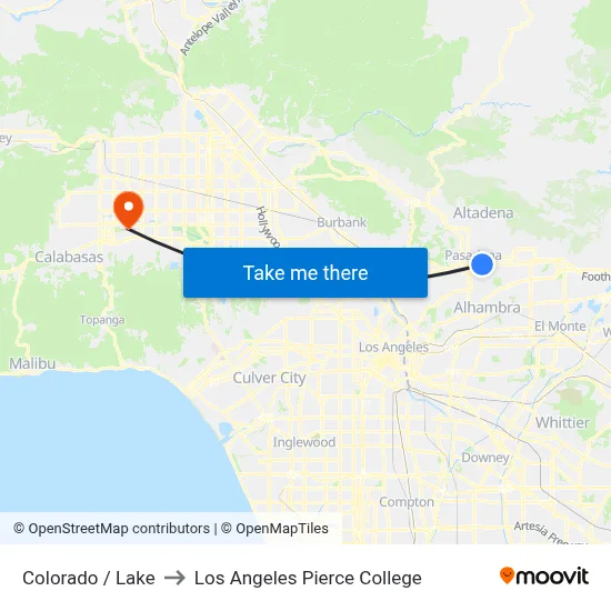 Colorado / Lake to Los Angeles Pierce College map