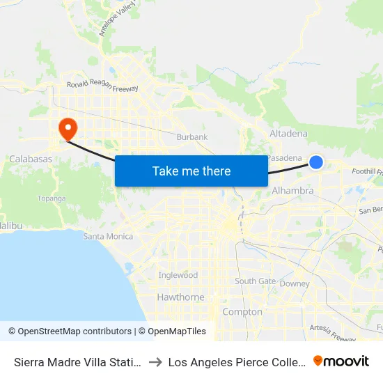 Sierra Madre Villa Station to Los Angeles Pierce College map