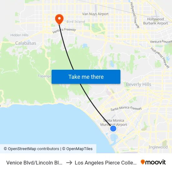 Venice Blvd/Lincoln Blvd to Los Angeles Pierce College map