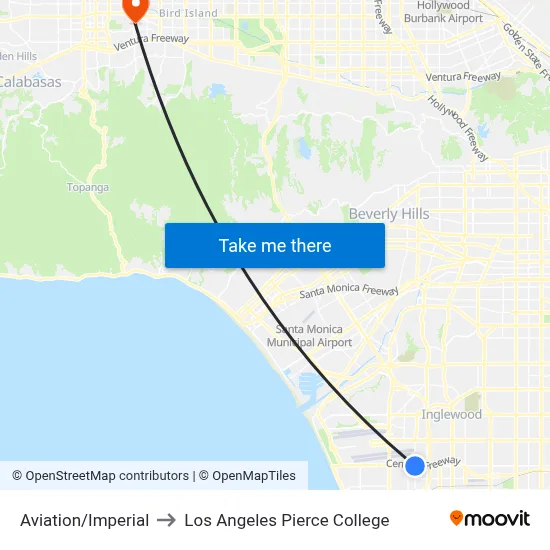 Aviation/Imperial to Los Angeles Pierce College map