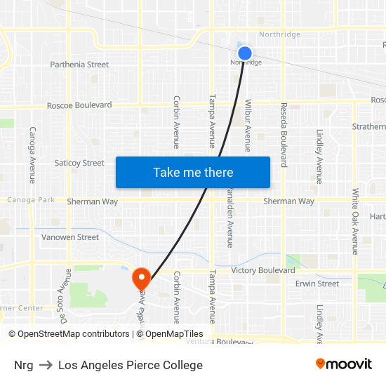 Nrg to Los Angeles Pierce College map