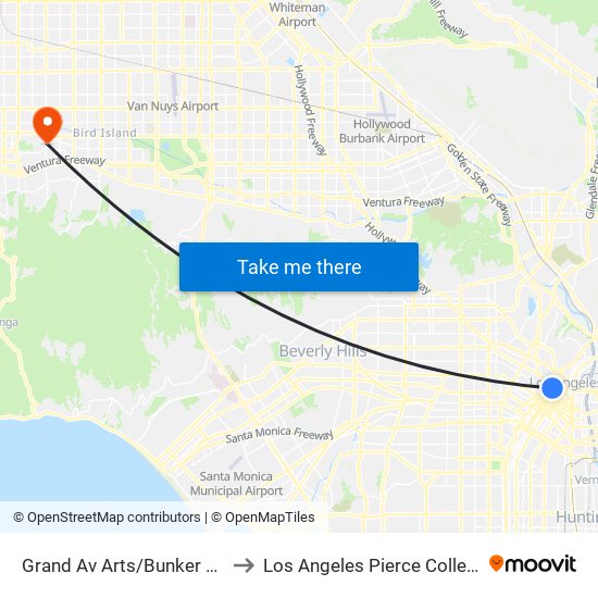 Grand Av Arts/Bunker Hill to Los Angeles Pierce College map