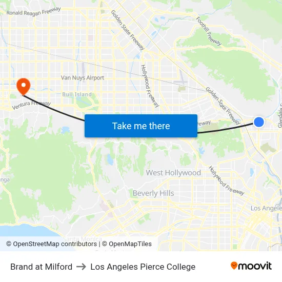 Brand at Milford to Los Angeles Pierce College map