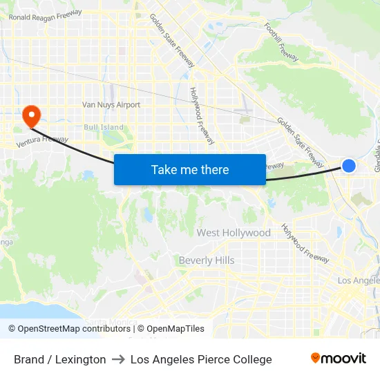 Brand / Lexington to Los Angeles Pierce College map