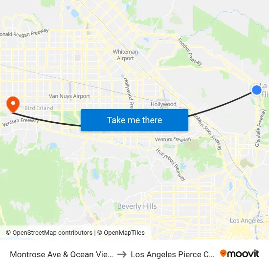 Montrose Ave & Ocean View Blvd to Los Angeles Pierce College map