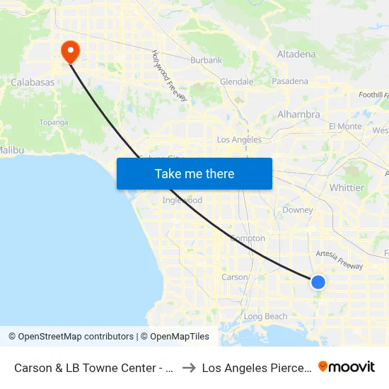 Carson & LB Towne Center - Walmart SE to Los Angeles Pierce College map