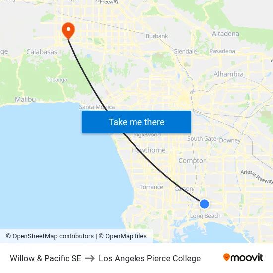 Willow & Pacific SE to Los Angeles Pierce College map