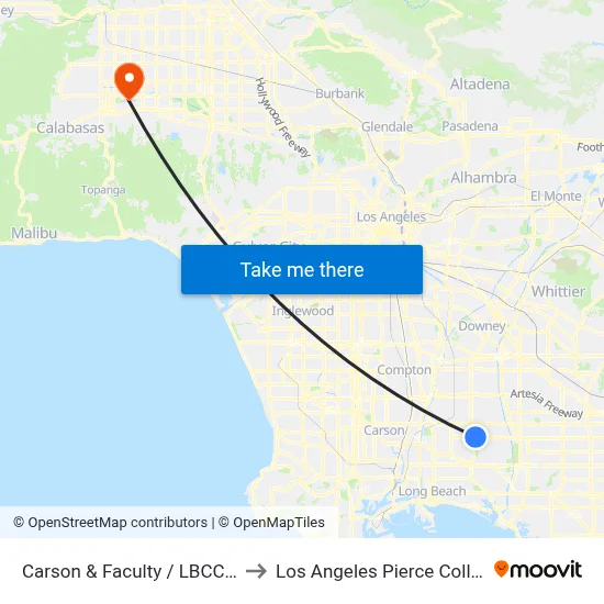 Carson & Faculty / LBCC NE to Los Angeles Pierce College map