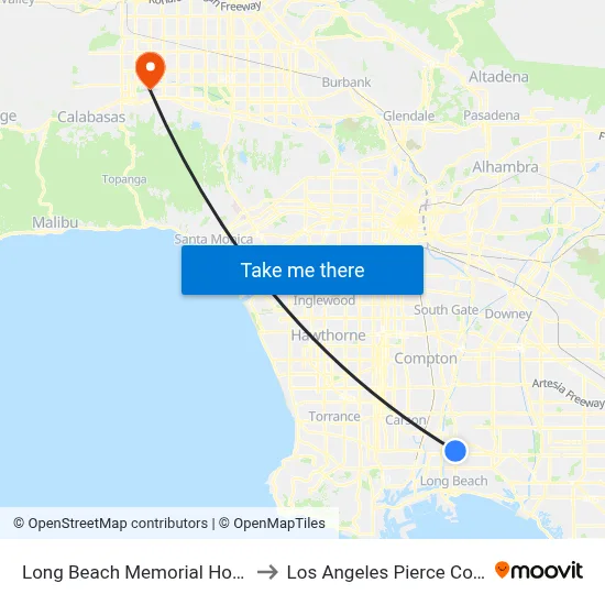Long Beach Memorial Hospital to Los Angeles Pierce College map