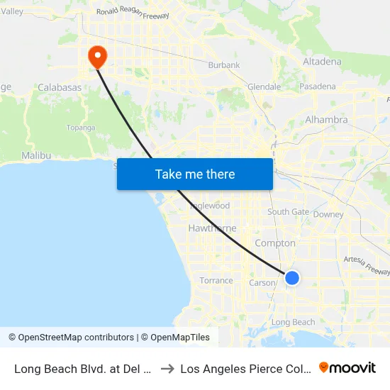 Long Beach Blvd. at Del Amo to Los Angeles Pierce College map
