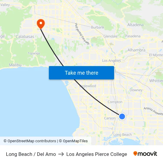 Long Beach / Del Amo to Los Angeles Pierce College map