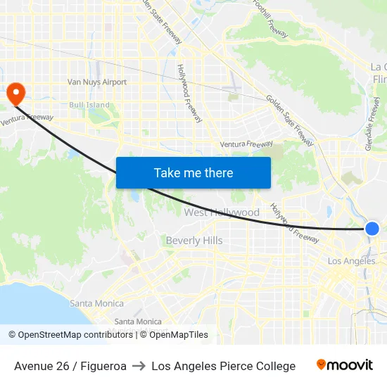 Avenue 26 / Figueroa to Los Angeles Pierce College map