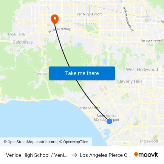 Venice High School / Venice Blvd to Los Angeles Pierce College map