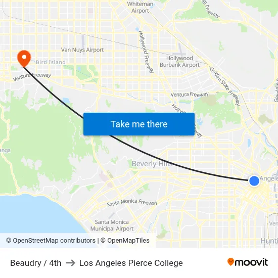 Beaudry / 4th to Los Angeles Pierce College map