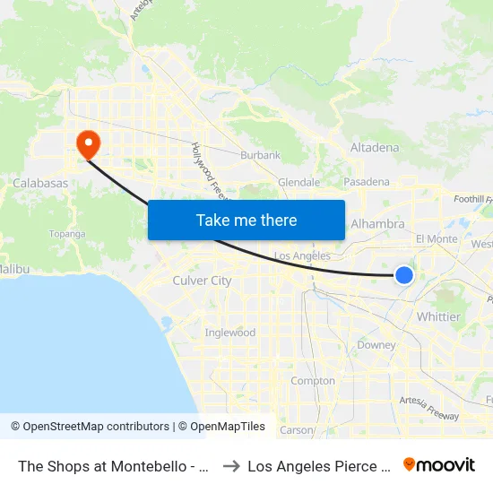 The Shops at Montebello - Jcpenney to Los Angeles Pierce College map