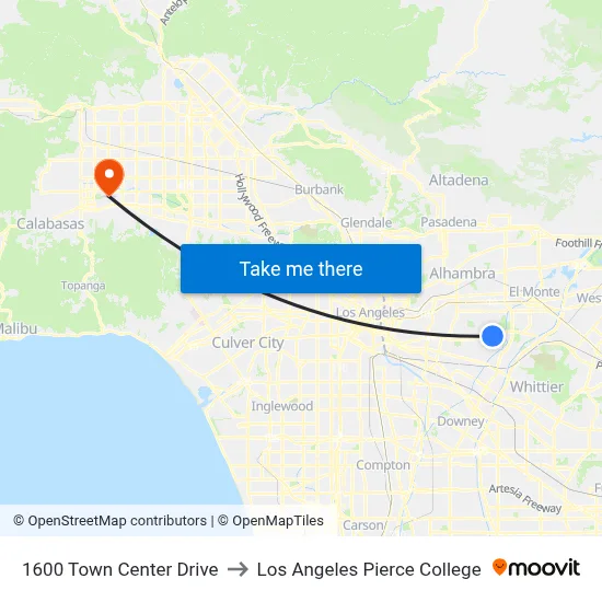1600 Town Center Drive to Los Angeles Pierce College map