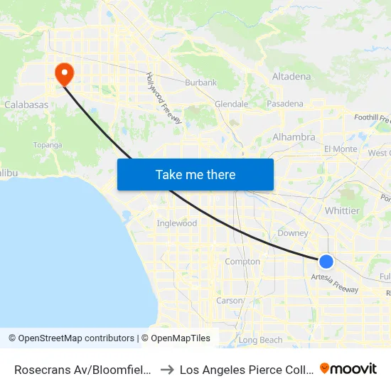 Rosecrans Av/Bloomfield Av to Los Angeles Pierce College map