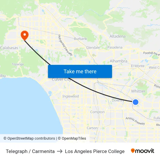 Telegraph / Carmenita to Los Angeles Pierce College map
