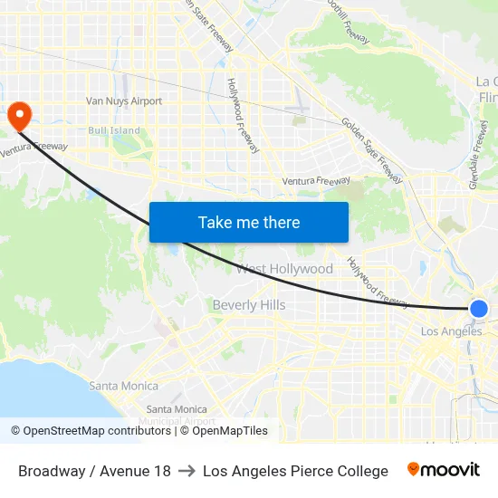 Broadway / Avenue 18 to Los Angeles Pierce College map
