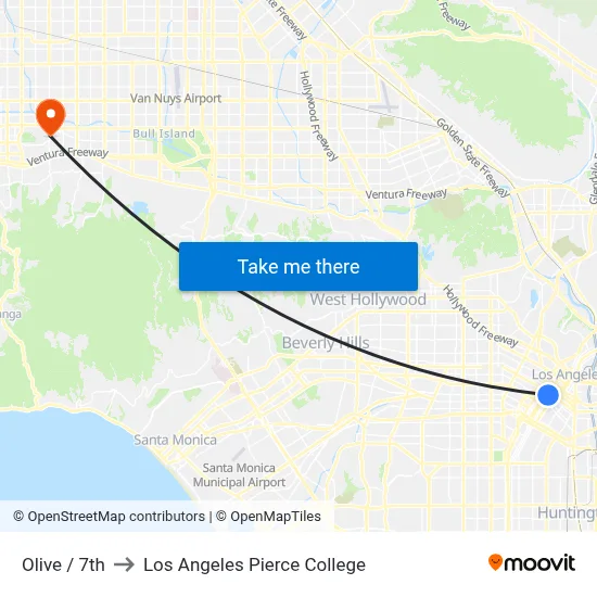 Olive / 7th to Los Angeles Pierce College map