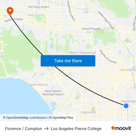 Florence / Compton to Los Angeles Pierce College map