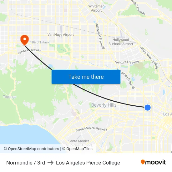 Normandie / 3rd to Los Angeles Pierce College map