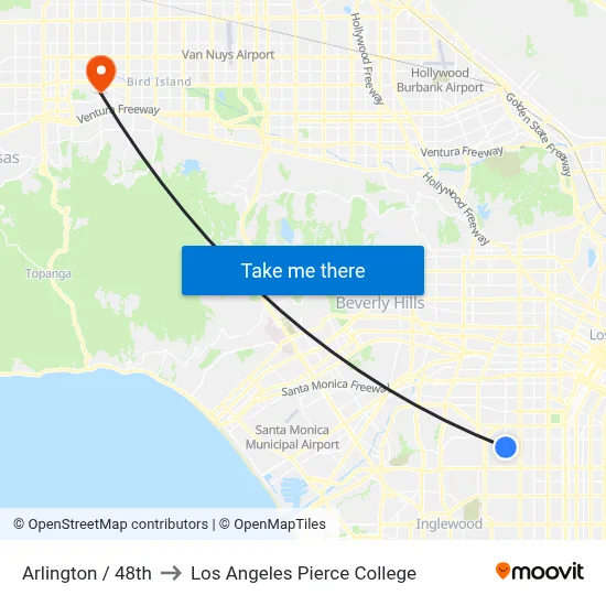 Arlington / 48th to Los Angeles Pierce College map