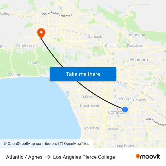 Atlantic / Agnes to Los Angeles Pierce College map