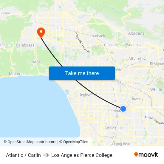 Atlantic / Carlin to Los Angeles Pierce College map
