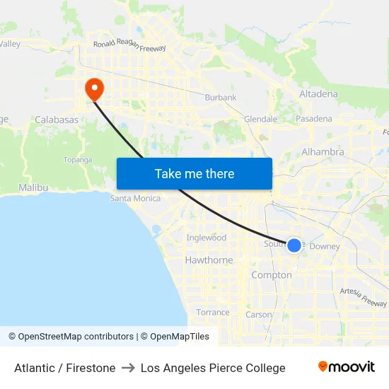 Atlantic / Firestone to Los Angeles Pierce College map
